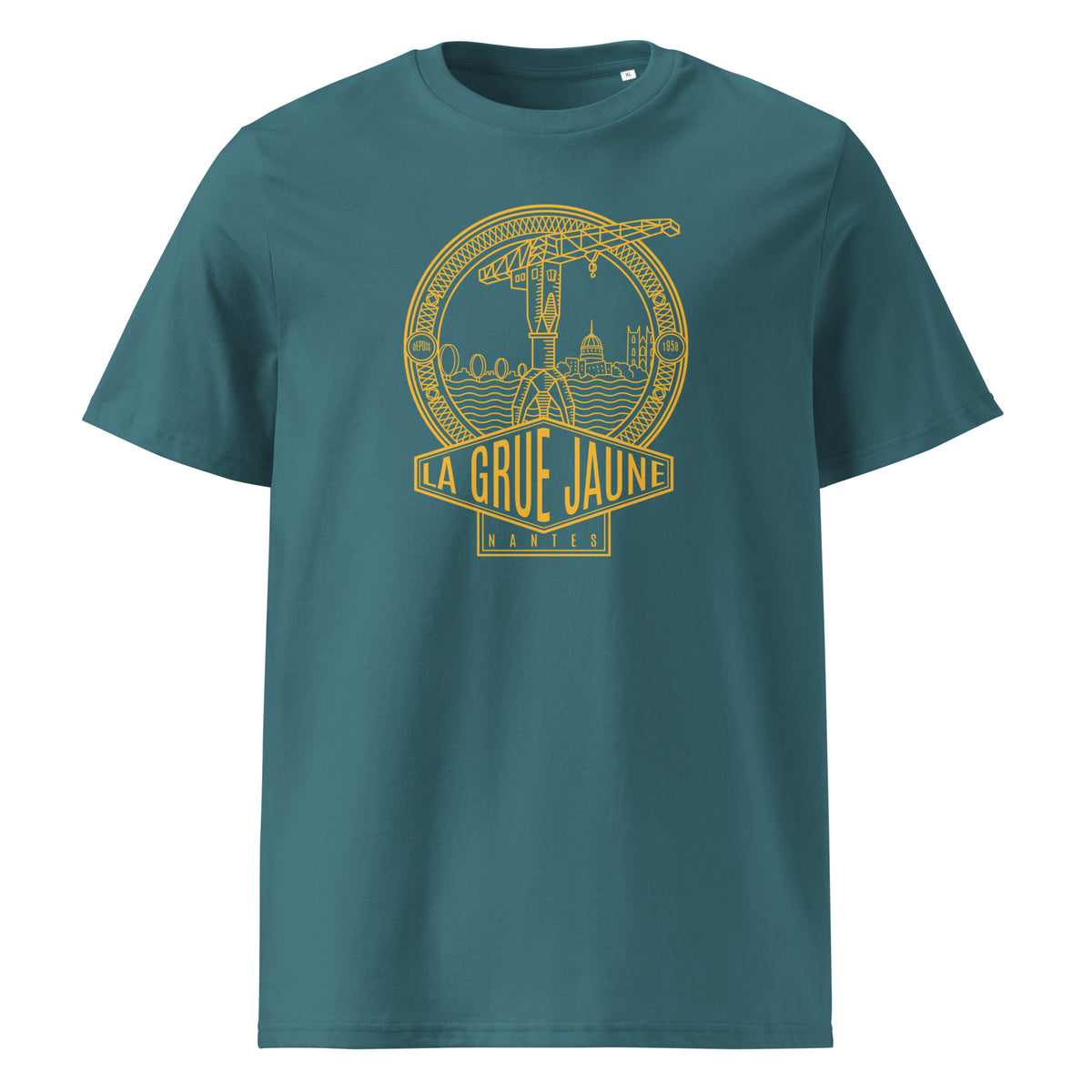 T-shirt Le Titan bleu pétrole, grue jaune de Nantes
