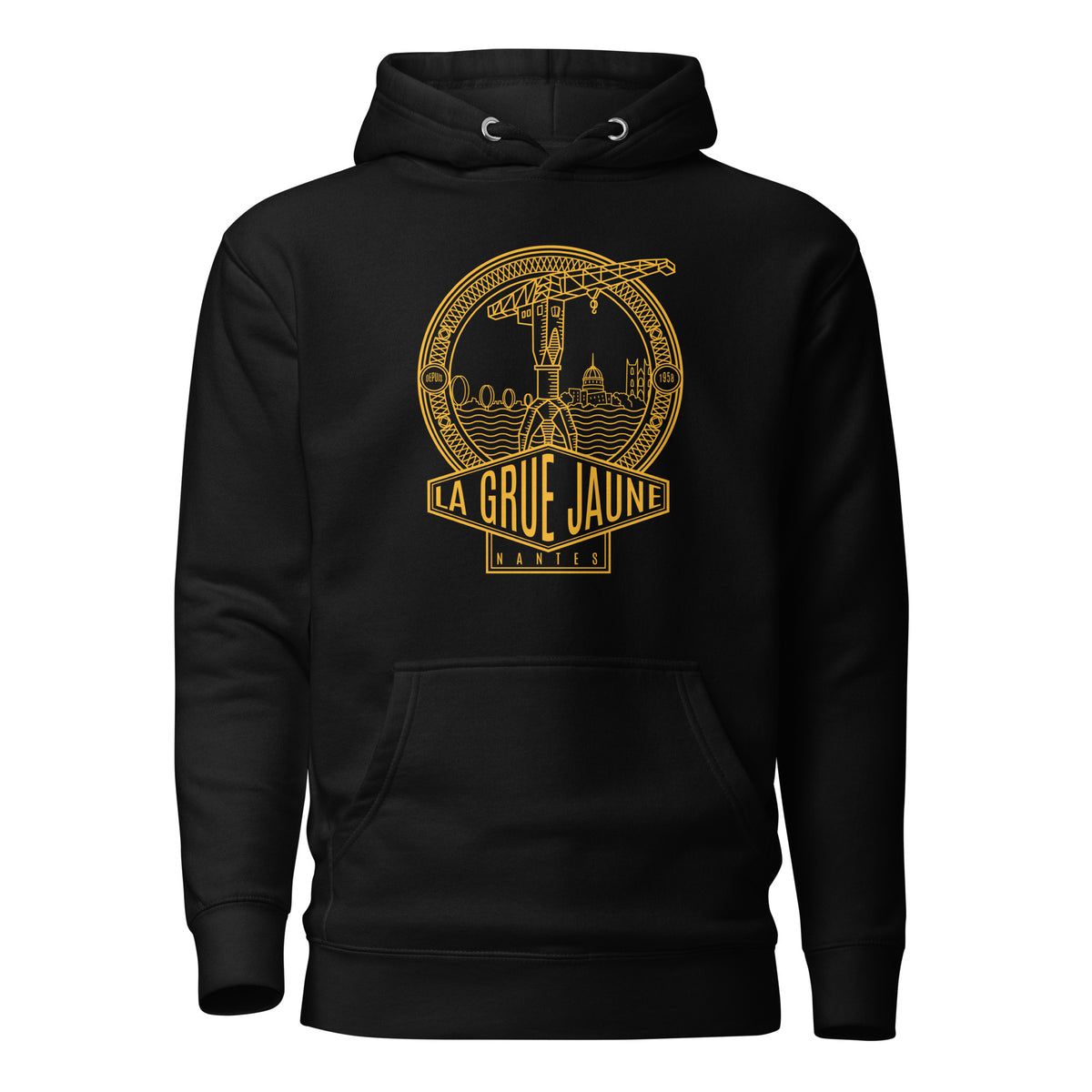 Sweat à capuche Le Titan noir, grue jaune de Nantes