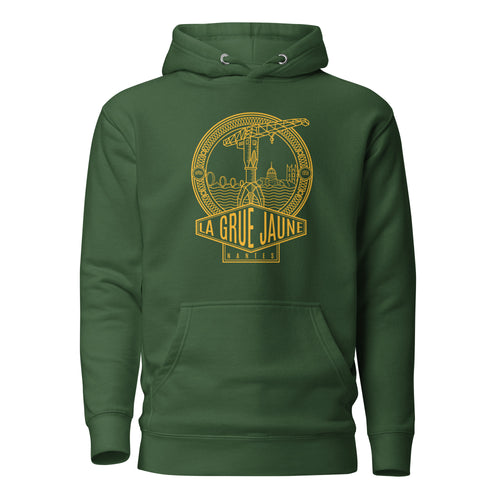 Sweat à capuche Le Titan vert bouteille, grue jaune de Nantes
