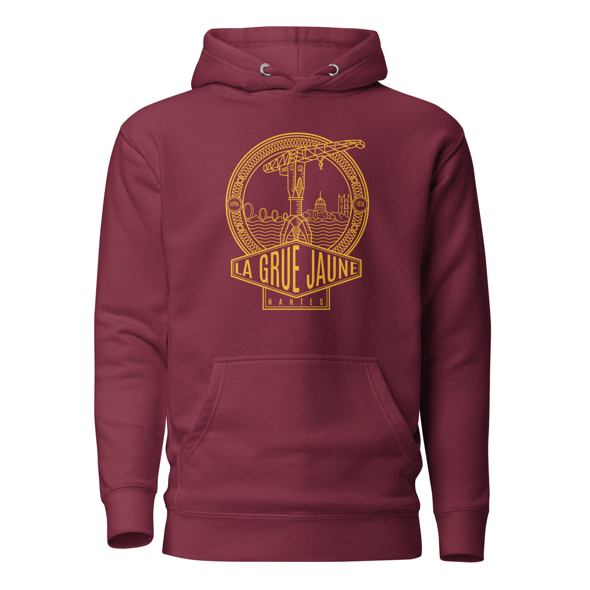 Sweat à capuche Le Titan bordeaux, grue jaune de Nantes