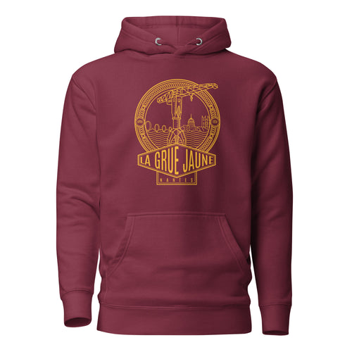 Sweat à capuche Le Titan bordeaux, grue jaune de Nantes