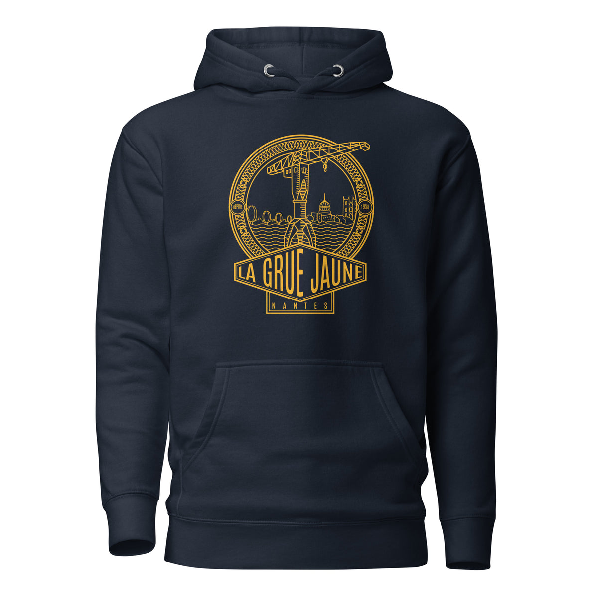 Sweat à capuche Le Titan marine, grue jaune de Nantes