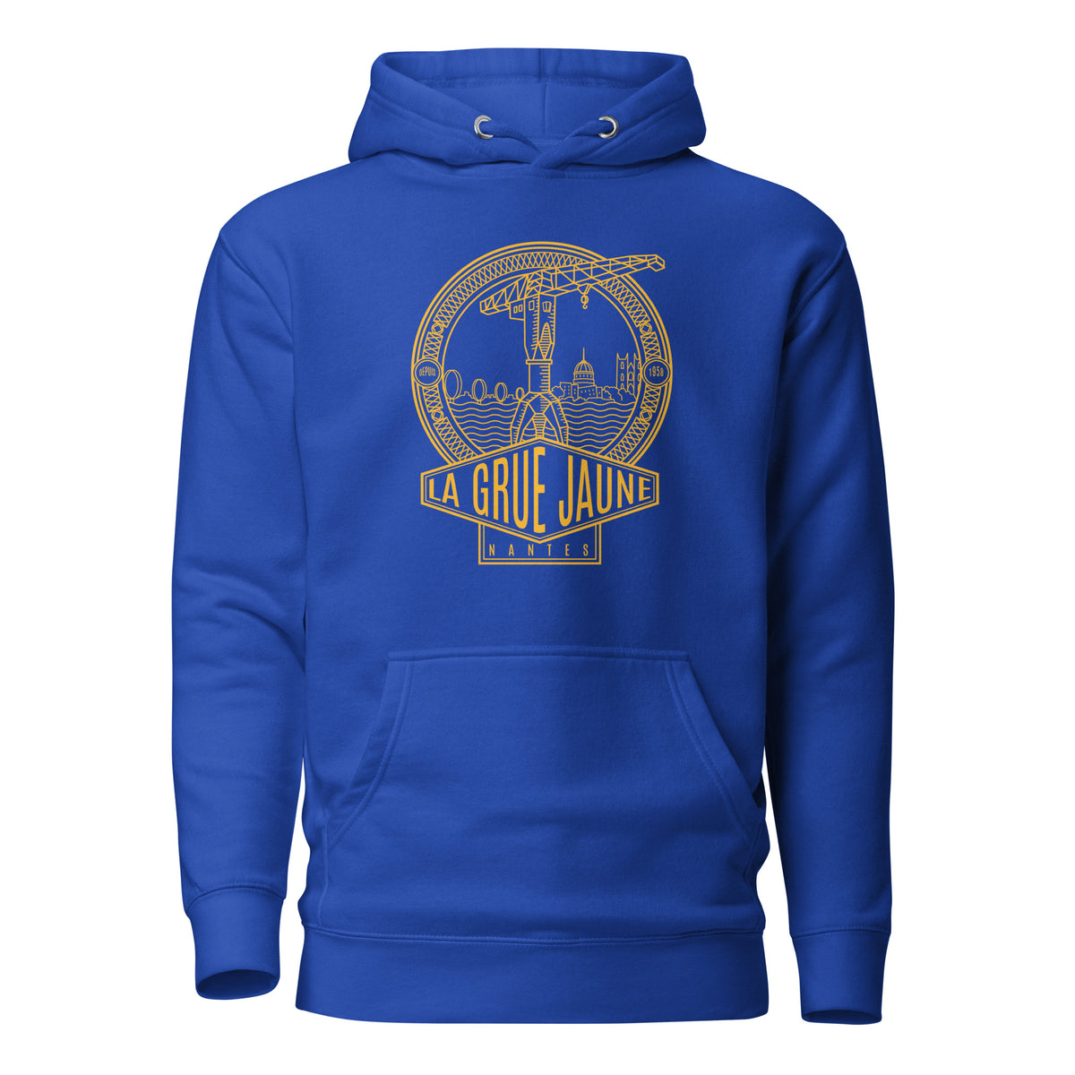 Sweat à capuche Le Titan bleu roi, grue jaune de Nantes