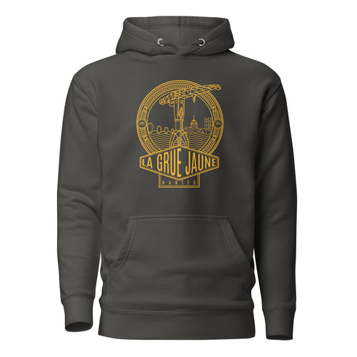Sweat à capuche Le Titan gris graphite, grue jaune de Nantes