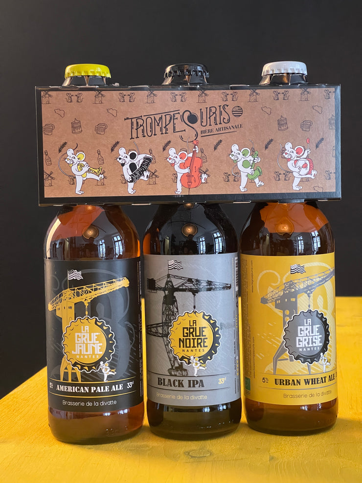 3X33cl des bières La Grue Jaune - La Grue Grise - La Grue Noire